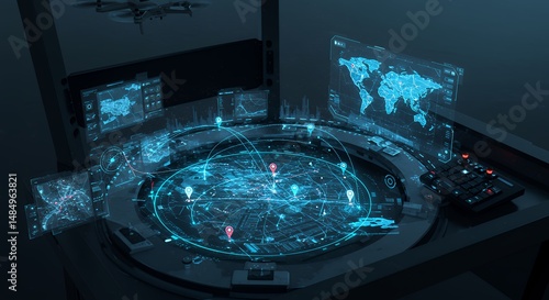 Control Room with World Map and Location Points
