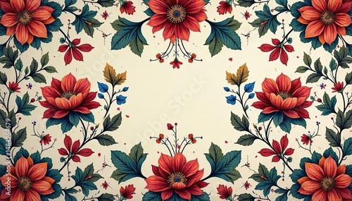 Intricate floral textile design, repeating motif , vintage, seamless