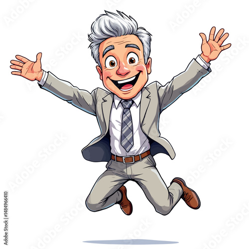 Vsai happy businessman jumping and celebrating success with arms up in the air
