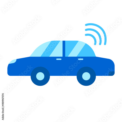 Self Autonomous Driving Car with Wireless Technology Icons representing Innovative Futuristic Smart Artificial Intelligence Tech in Daily life