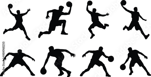 Wallpaper Mural Silhouette of basketball players in various poses isolated on a white background Torontodigital.ca