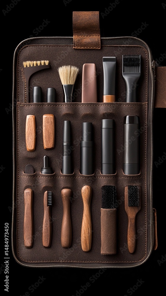 Brown Leather Grooming Kit with Various Tools Brown Leather Grooming Kit with Various Tools