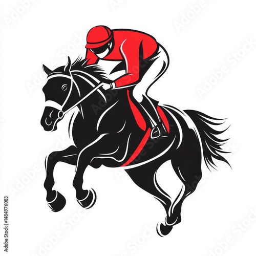 Vector Illustration of Silhouette of racing horse. Logo. Design icons. Equestrian sport. Jockey riding jumping horse. Poster. Sport. 