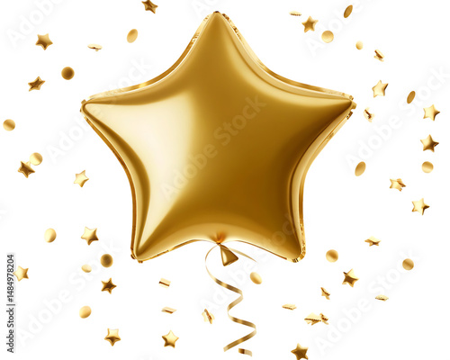  gold star balloon for party and celebration   isolated on white  background PNG