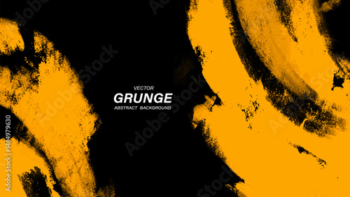 Yellow and black abstract grunge background with brushstroke textures