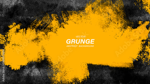 Yellow and black abstract grunge background with brushstroke textures