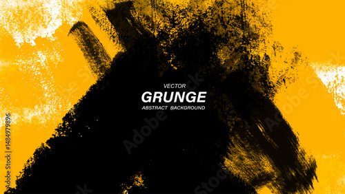 Yellow and black abstract grunge background with brushstroke textures