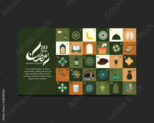 Ramadan 30-Day Banner Countdown Calendar. A Modern Geometric Islamic Design