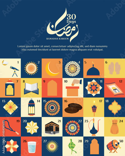 Ramadan 30-Day Countdown Calendar. A Modern Geometric Islamic Design