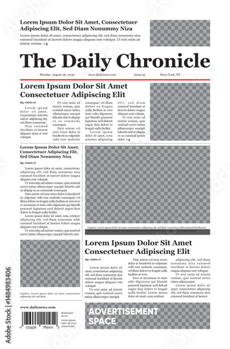 Minimalist tabloid newspaper template. Perfect for editorial, historical, or thematic print and digital uses.