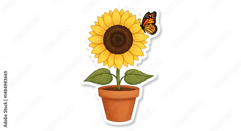 Obraz premium Sunflower with Butterfly Vector Illustration