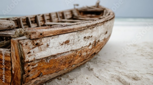 Wooden fishing boat aground