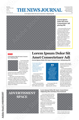 Vintage newspaper front page layout. Perfect for editorial, historical, or thematic print and digital uses. Tabloid size.