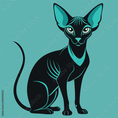 Elegant Sphynx Cat Portrait with Teal Accents