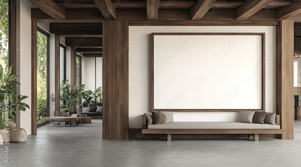 Modern Japanese-style interior with large blank canvas Modern Japanese-style interior with large blank canvas