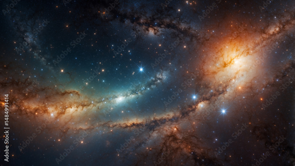 Spectacular view of a distant galaxy, with vibrant colors and swirling cosmic structures in space. Spectacular view of a distant galaxy, with vibrant colors and swirling cosmic structures in space.