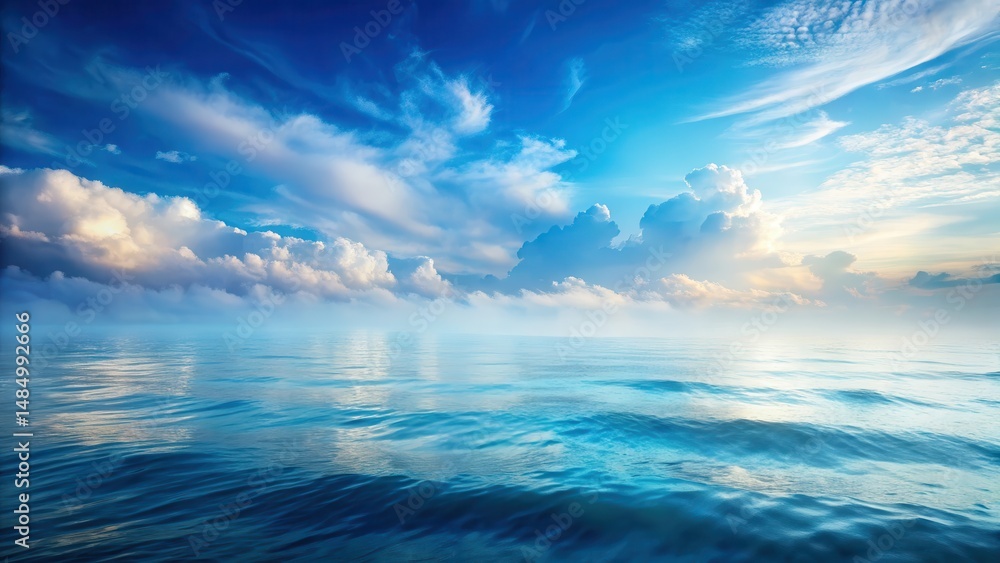 Obraz premium Soft Serene Blue Haze Mist Over Calm Ocean Waves, natural mist