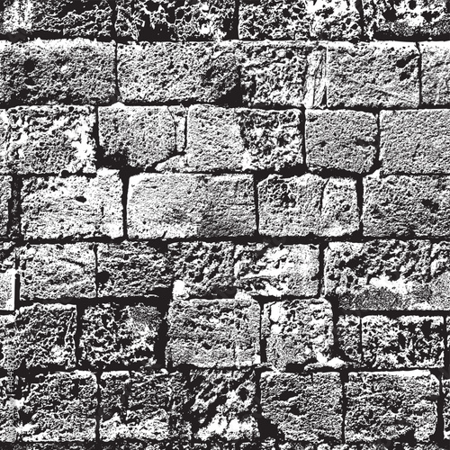 Vector seamless pattern or background with brick wall, stone. Old, beaten, chipped shell rock with holes. Suitable for fabric, wallpaper. No AI used
