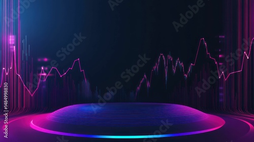 Abstract stock market chart background in blue and purple tones.