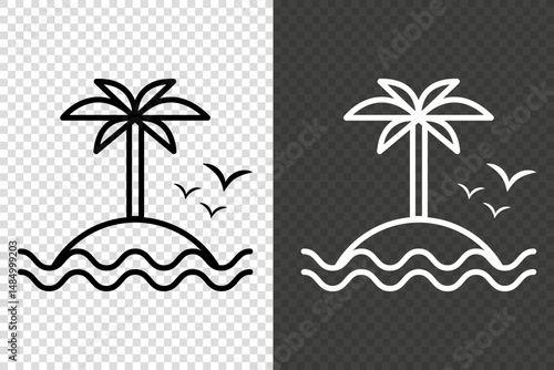 Island line icon. Palm Tree and the sea Icon