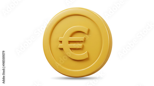 Golden Euro Coin: 3D Render, Isolated on White