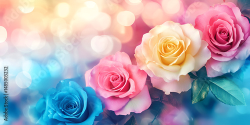 Pink roses bouquet with glowing bokeh background