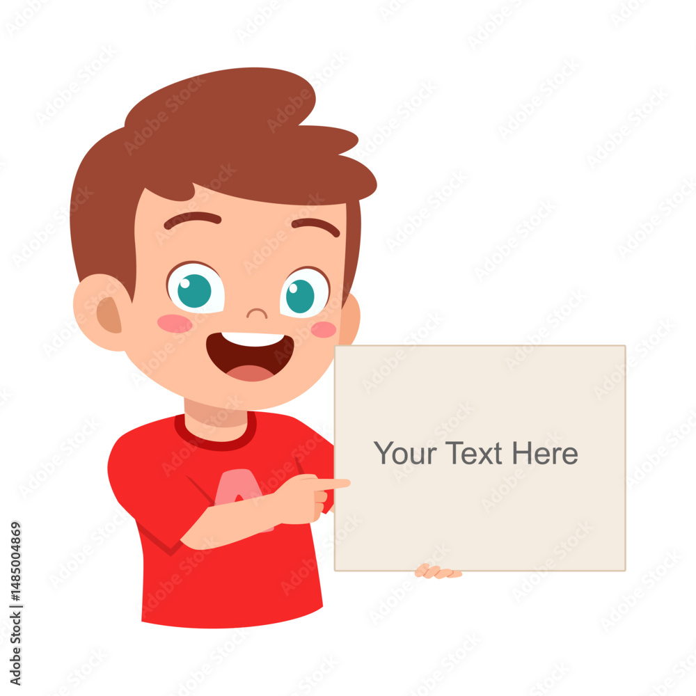 Happy cartoon boy pointing at blank signboard with copy space for your text Happy cartoon boy pointing at blank signboard with copy space for your text