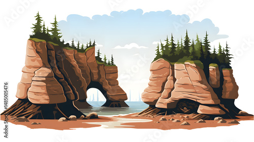 Hopewell Rocks Cartoon Vector Illustration: Educational Resources for Academia and Tourism Industry