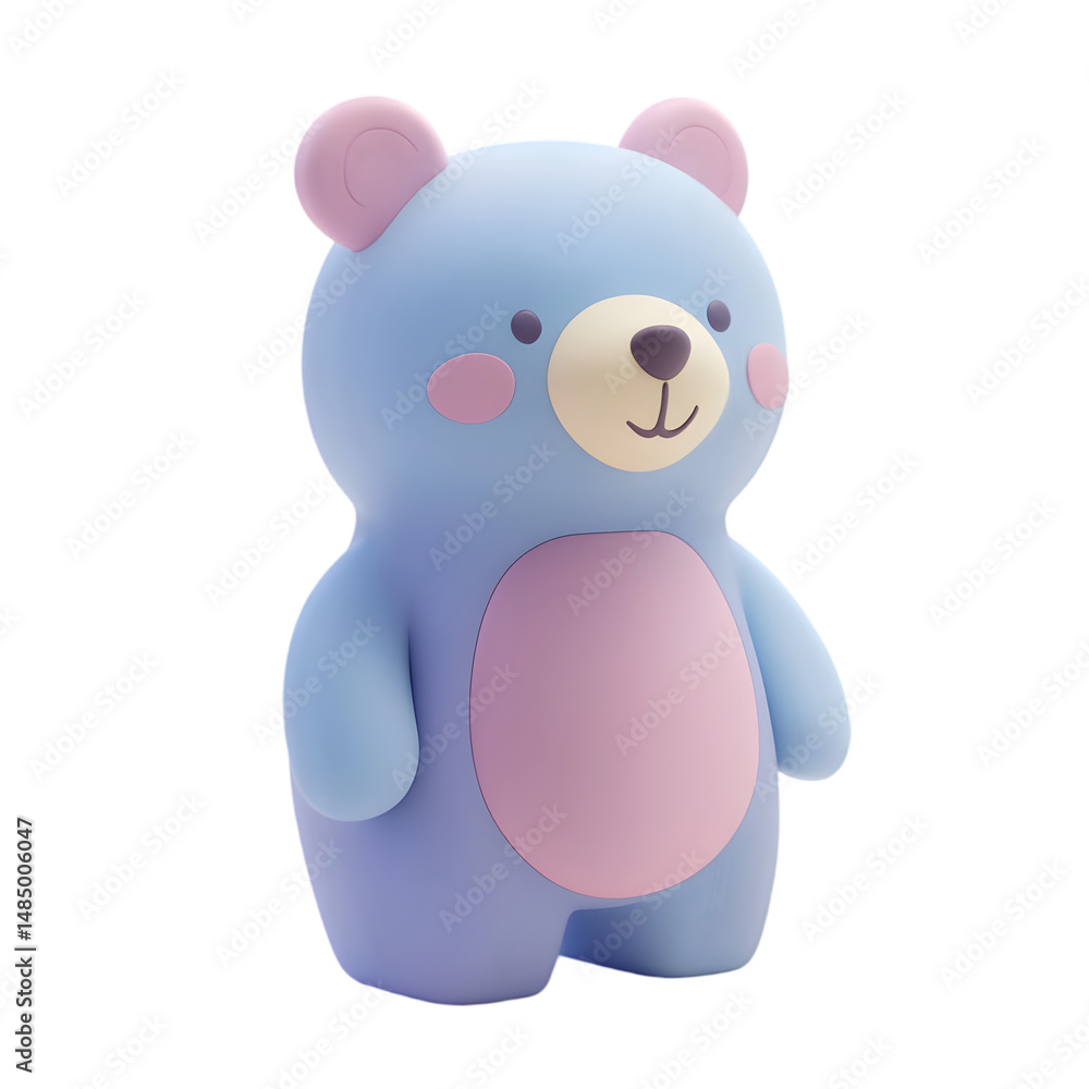 Naklejka premium Three-dimensional, light blue teddy bear with pink accents, presented in a cheerful, cartoonish style.