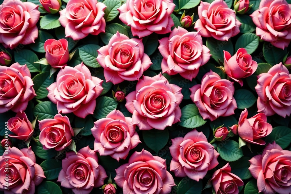 Intricate blooming roses in repeating pattern , red, white Intricate blooming roses in repeating pattern , red, white