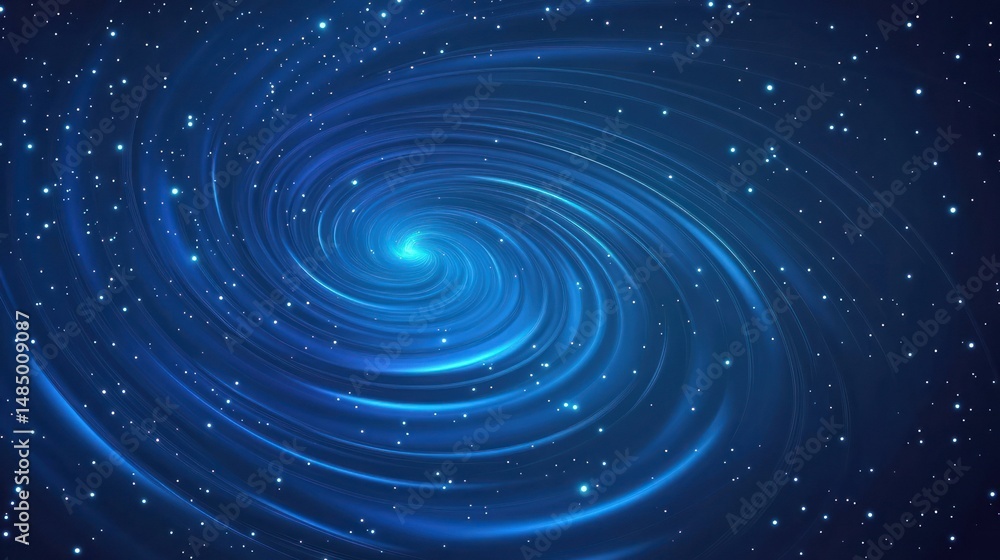 Obraz premium Abstract swirling blue galaxy with stars in outer space illustration.