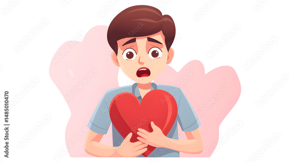 Illustration of Human Boy Experiencing Chest Pain - Medical Concept Cartoon Vector Artwork Illustration of Human Boy Experiencing Chest Pain - Medical Concept Cartoon Vector Artwork