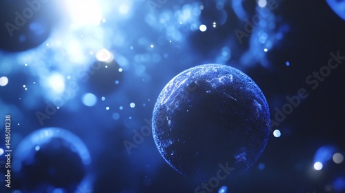 Wallpaper Mural Abstract blue spheres with a bokeh background, luminous and dreamlike, digital artwork Torontodigital.ca