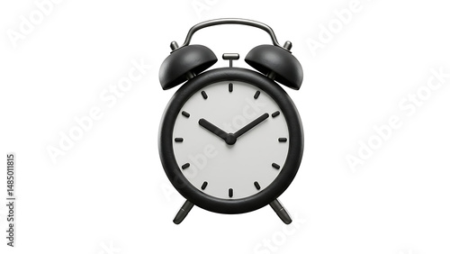 Sleek Black Twin-Bell Alarm Clock on White Background