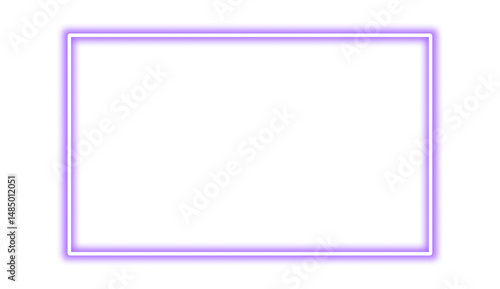 Violet purple neon rectangle shape frame. Vivid glowing lavender border isolated on transparent background. Shine glow light electric purple neon sign Banner, Mockup, presentation, Design element, PNG