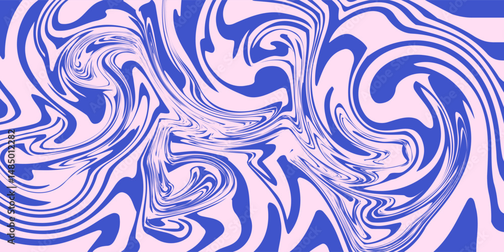 Obraz premium Abstract background pattern with colorful waves. Psychedelic groovy trippy y2k retro seamless pattern in blue and pink colors. Wavy and swirled brush strokes liquid background for packaging design