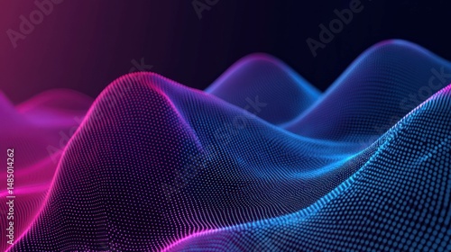 Abstract purple and blue wave background with dot patterns. Digital te