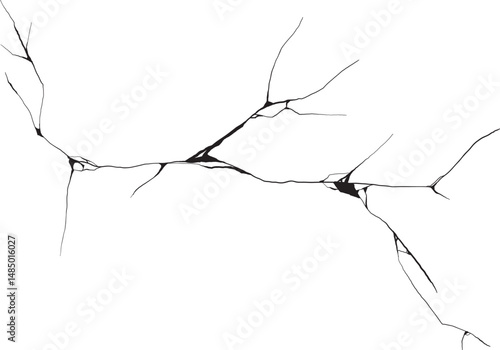 Cracked wall. Damage surface crack and fissure in ground, concrete, crevices from disaster silhouette breaks on land surface from earthquake isolated on white background. Broken ground