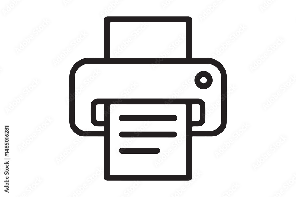 Simple Line Art Icon of a Printer Printing Simple Line Art Icon of a Printer Printing