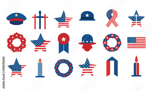 memorial day set icon 
