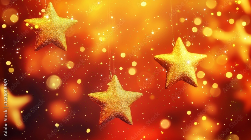 The enchanting beauty of golden stars cascades through a warm orange atmosphere. The enchanting beauty of golden stars cascades through a warm orange atmosphere.