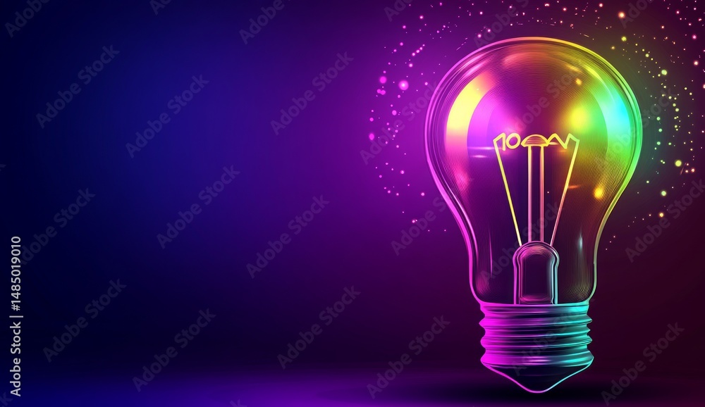 Colorful Pixelated Lightbulb on Dark Background Colorful Pixelated Lightbulb on Dark Background
