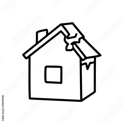 Damaged House Illustration Roof Repair, Home Damage, Structural Issues