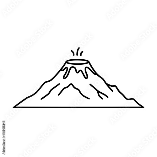 Volcano Eruption Line Art Illustration of a Volcanic Mountain
