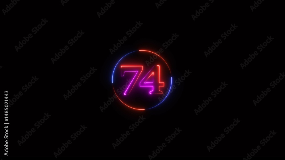 Neon light text number icon, business 74 number background 4k illustration. Neon light text number icon, business 74 number background 4k illustration.