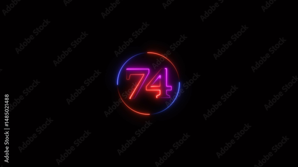 Neon light text number icon, business 74 number background 4k illustration. Neon light text number icon, business 74 number background 4k illustration.
