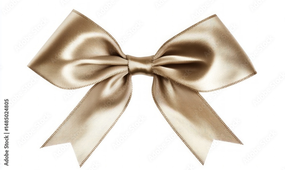 Naklejka premium Gold Satin Ribbon Bow on White Background