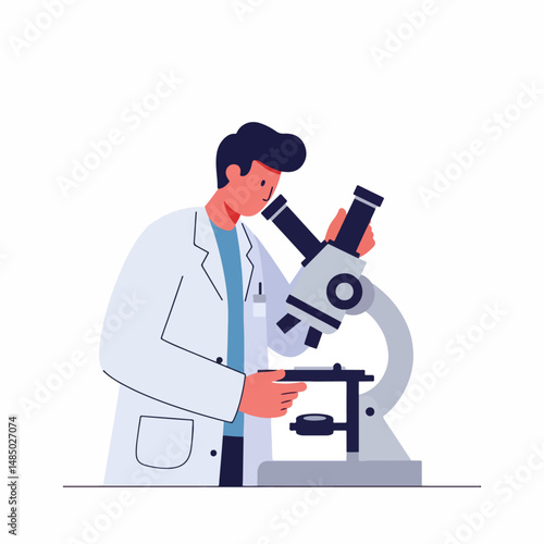 Scientist in the lab: A scientist in a lab coat peers intently into a microscope, conducting research and contributing to scientific discovery in a setting of precision and exploration. 