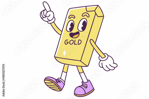 Friendly Gold Bar Cartoon Character Pointing Upwards