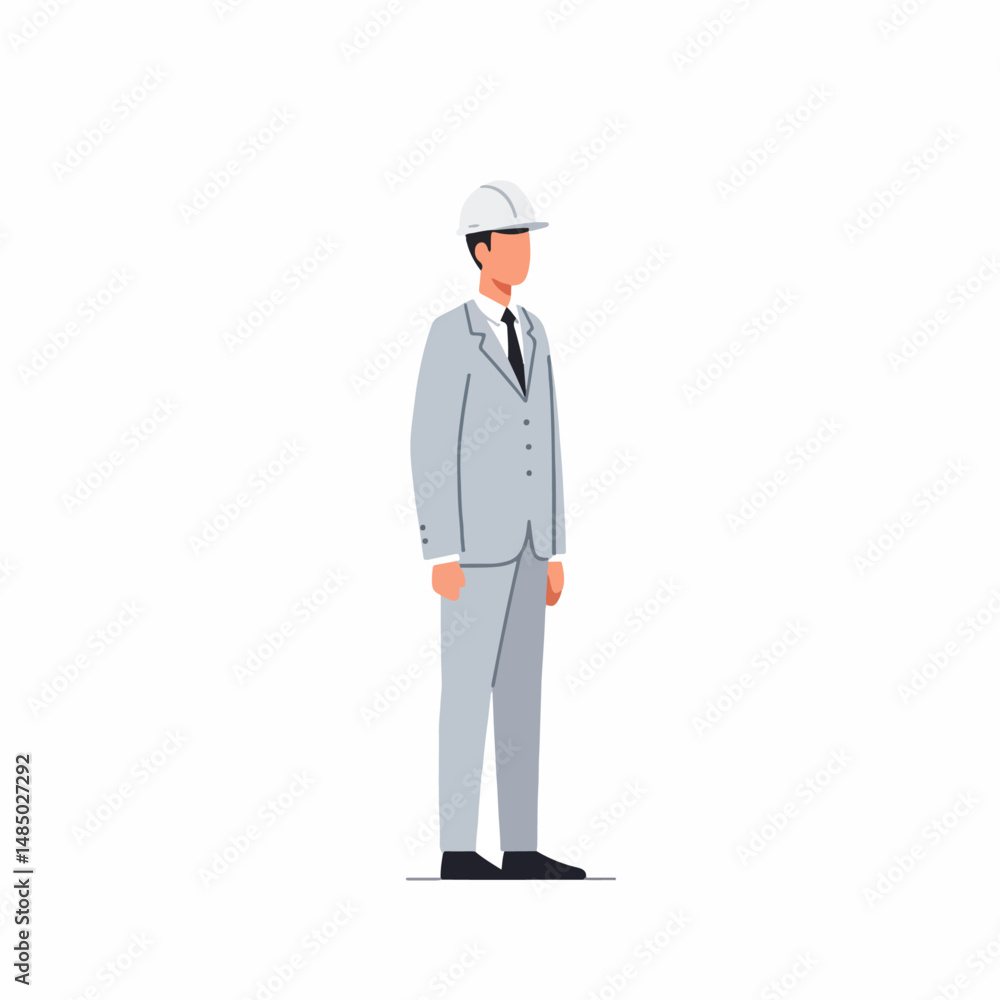 Architect in Professional Attire: A focused architect, exuding confidence and expertise, stands poised, attired in a crisp suit and protective headgear. Architect in Professional Attire: A focused architect, exuding confidence and expertise, stands poised, attired in a crisp suit and protective headgear.